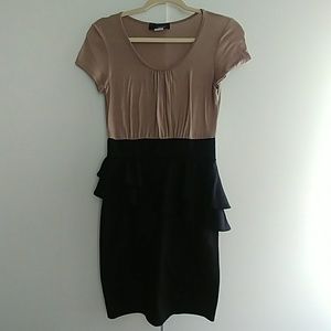 Brown Top with Black Ruffle Bottom Mini Dress